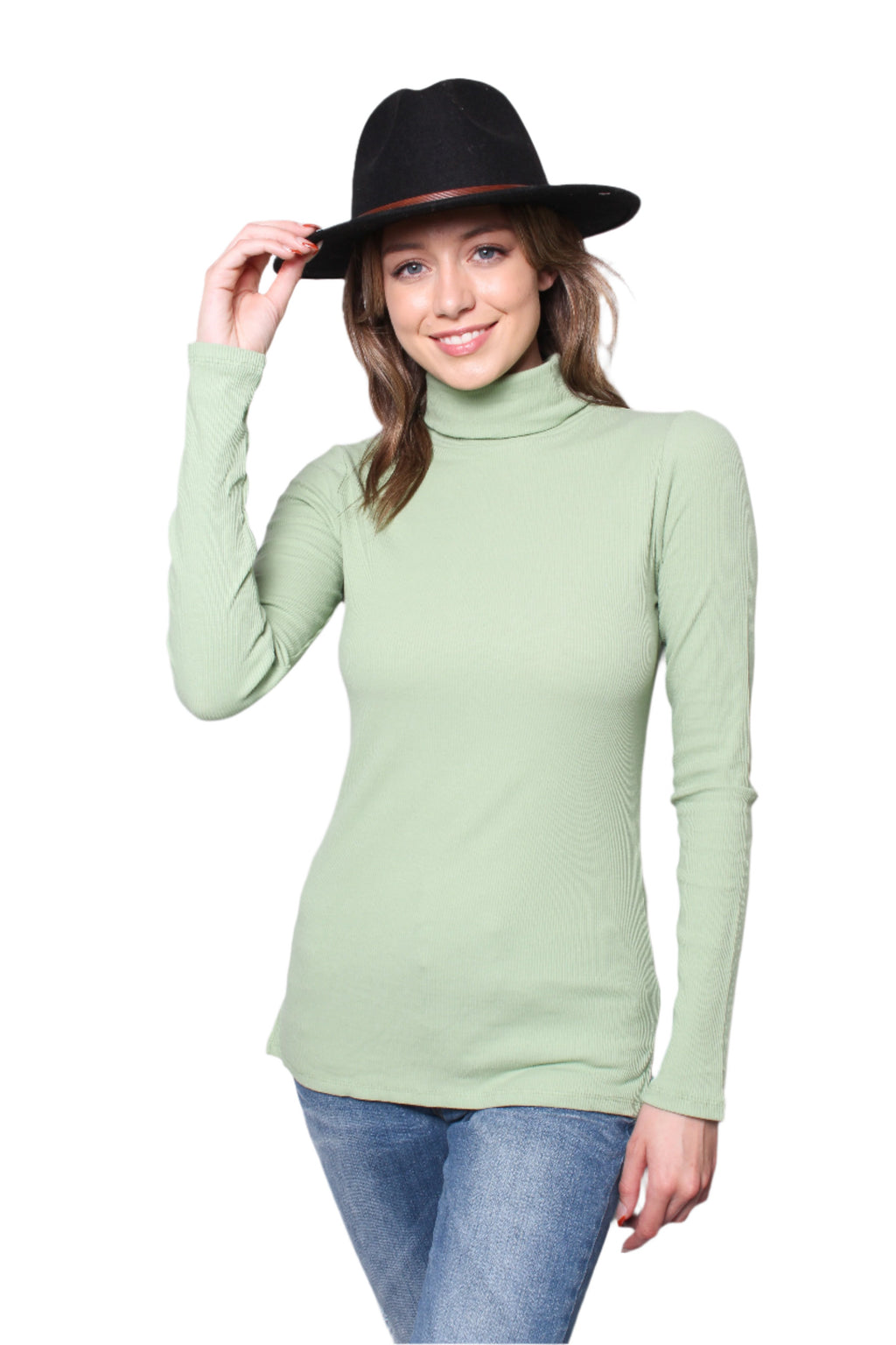 Women's Ribbed Turtle Neck Long Sleeve Top