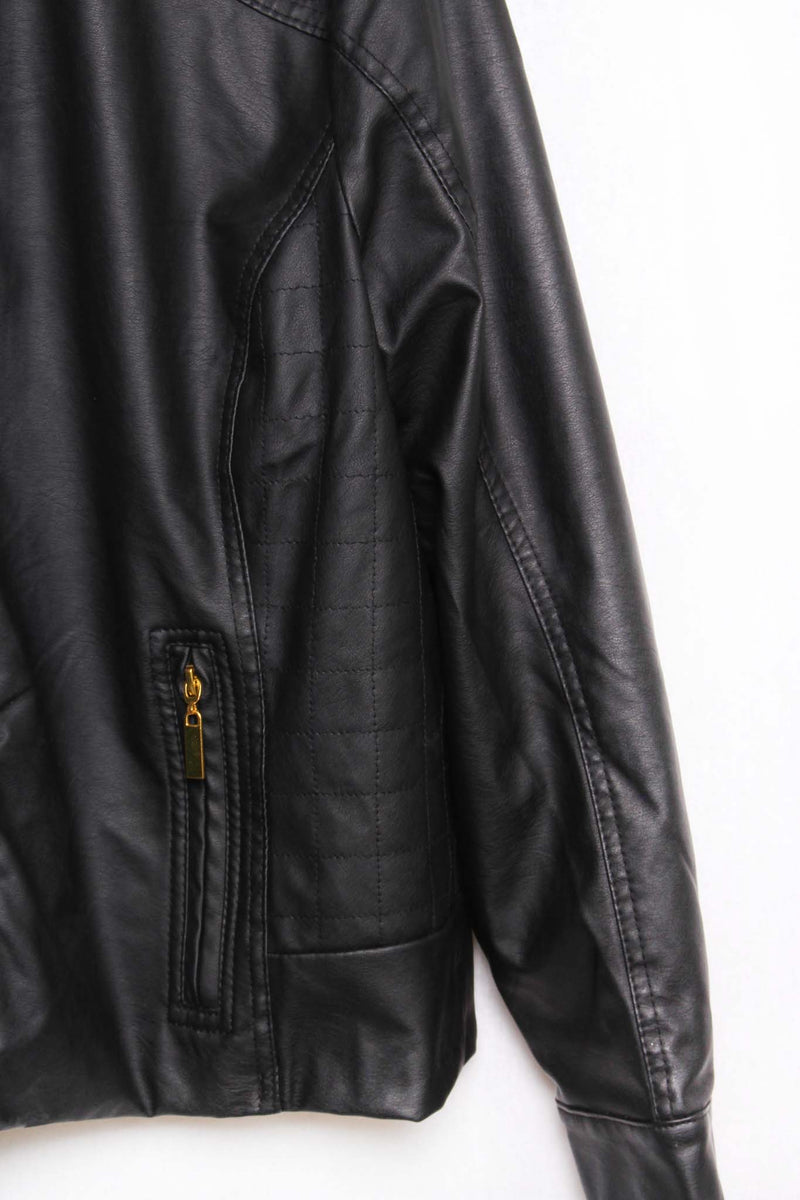 Women's Plus Long Sleeves Zip Faux Leather Jacket