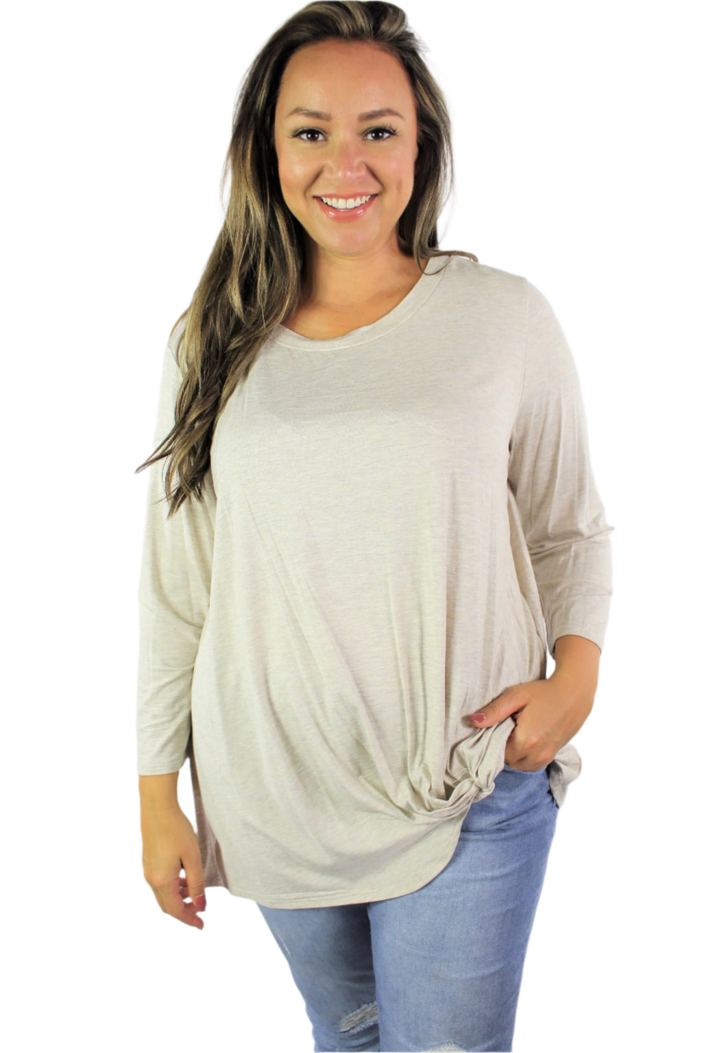 Women's Plus Size Long Sleeve Top with Front Twist *