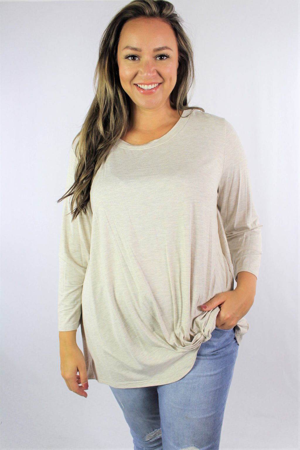 Women's Plus Size Long Sleeve Top with Front Twist *