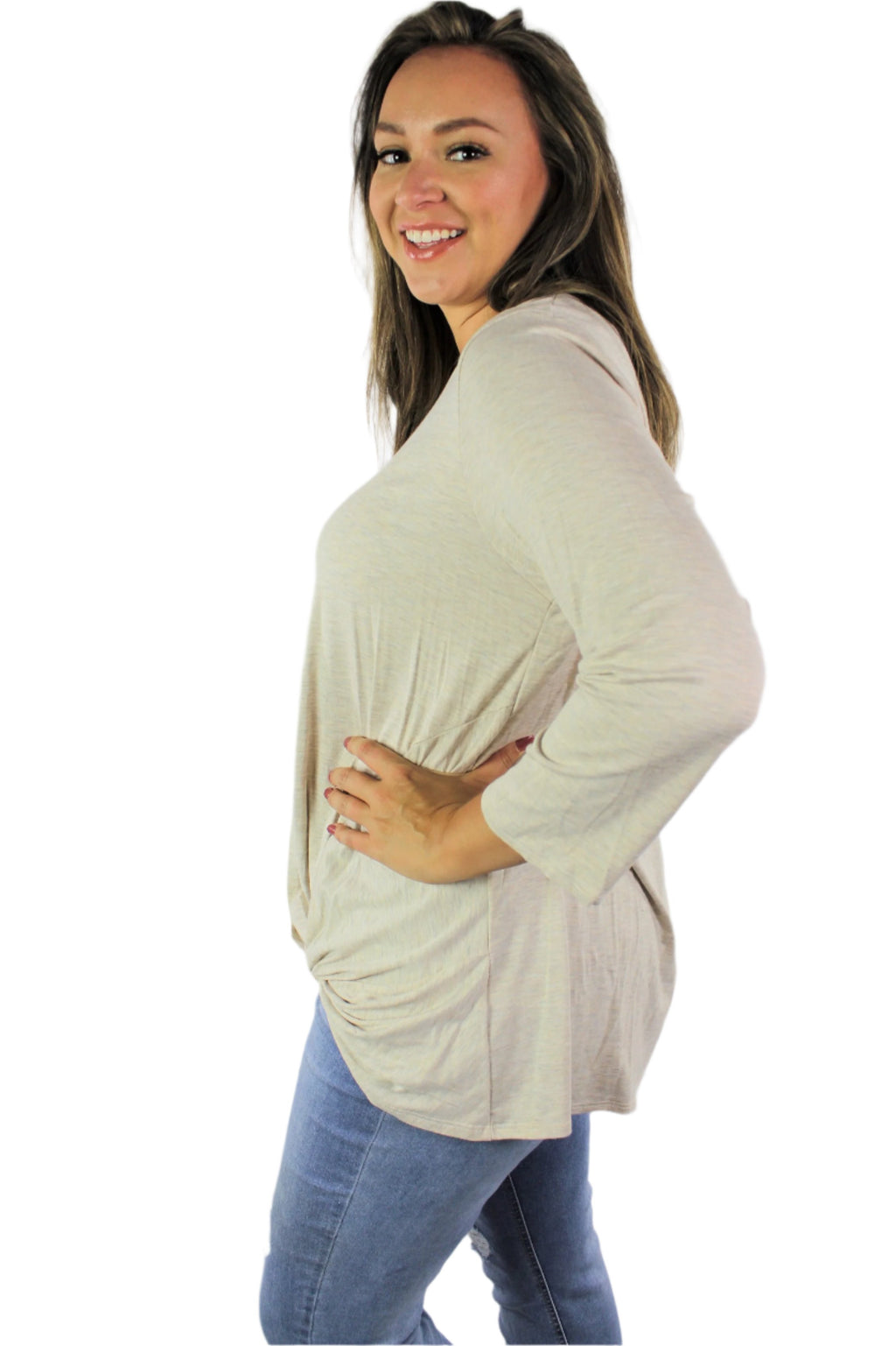 Women's Plus Size Long Sleeve Top with Front Twist *