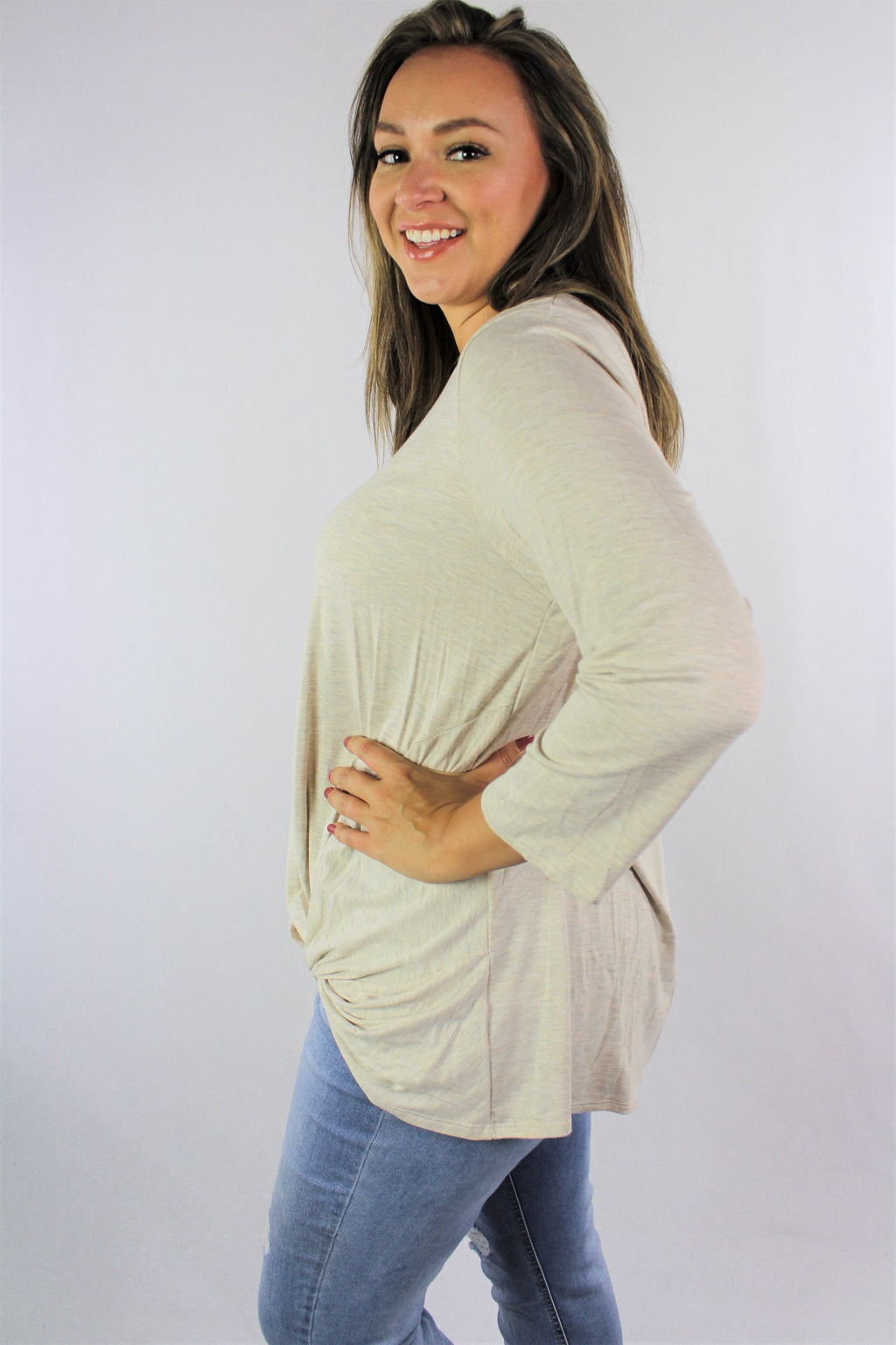 Women's Plus Size Long Sleeve Top with Front Twist *
