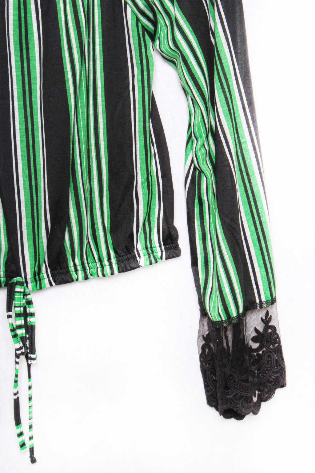 Women's Long Sleeve 2 Way Drawstring Stripes Crop Top