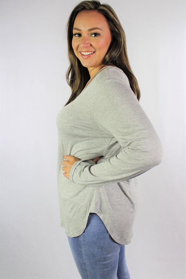 Women's Plus Size Long Sleeve Top with Criss Cross String