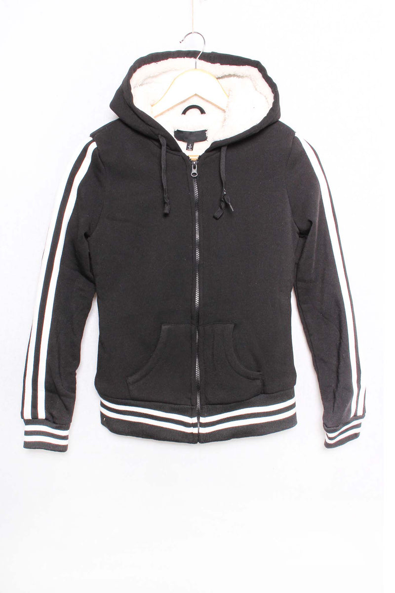 Women's Zip Up Stripes Sherpa Lined Hooded Jacket