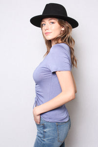 Women's V Neck Drawstring Ruched Front Short Sleeve Tee