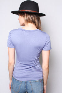 Women's V Neck Drawstring Ruched Front Short Sleeve Tee