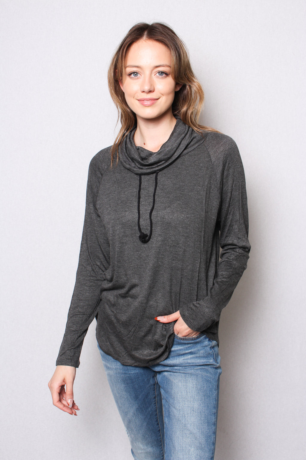 Women's Loose Fit Athleisure Cowl Neck Long Sleeves Top