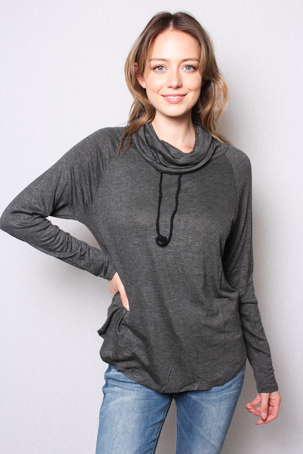Women's Loose Fit Athleisure Cowl Neck Long Sleeves Top