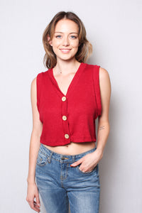 Women's Ribbed Button Front Sweater Vest Cropped Top