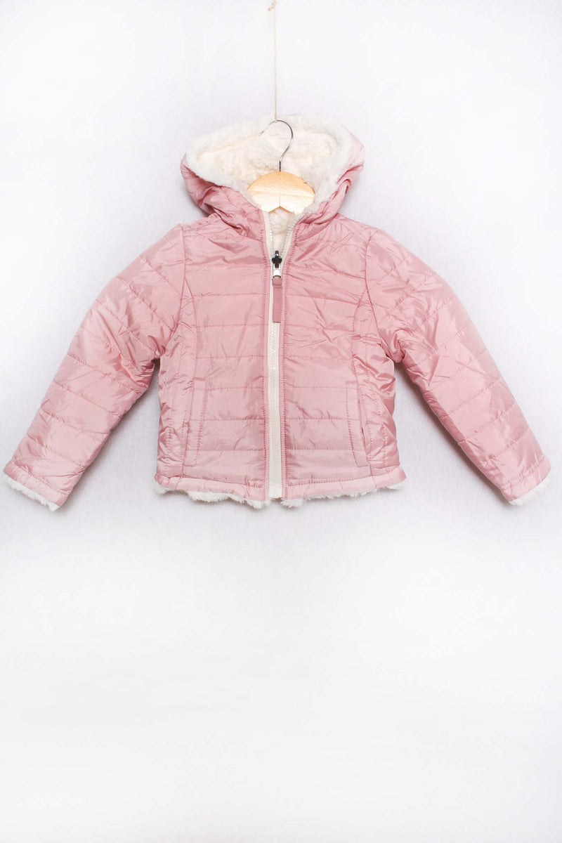 Girl's Long Sleeve Zip Up Faux Fur Hooded Jacket