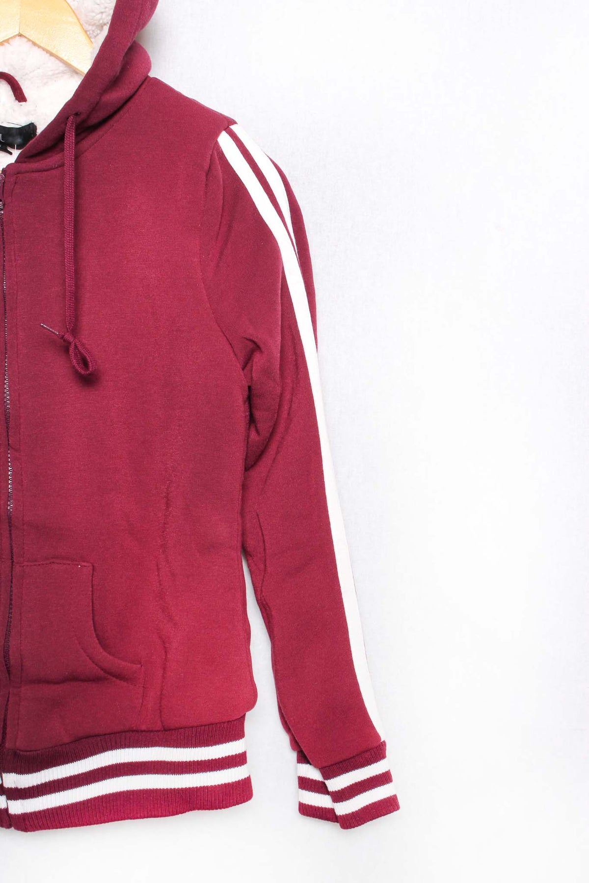Women's Zip Up Stripes Sherpa Lined Hooded Jacket