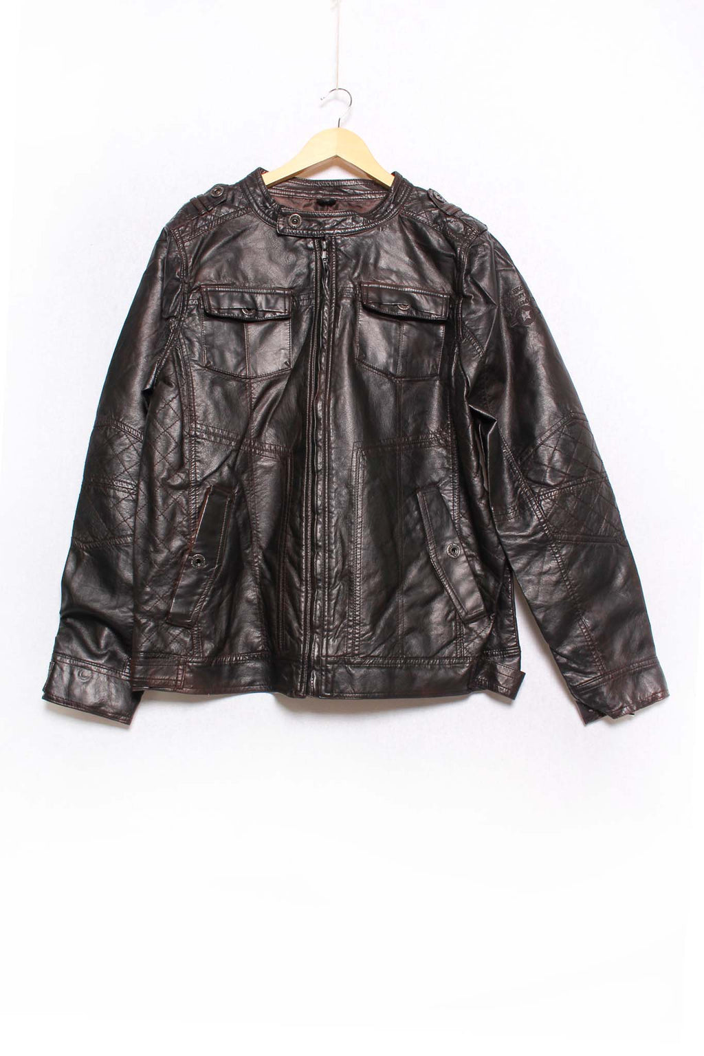 Women's Long Sleeves Faux Leather Pocketed Jacket