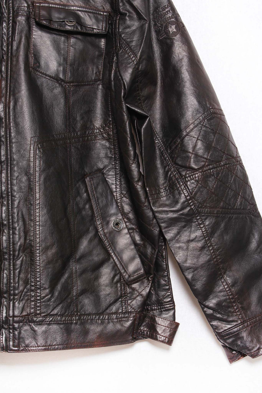 Women's Long Sleeves Faux Leather Pocketed Jacket