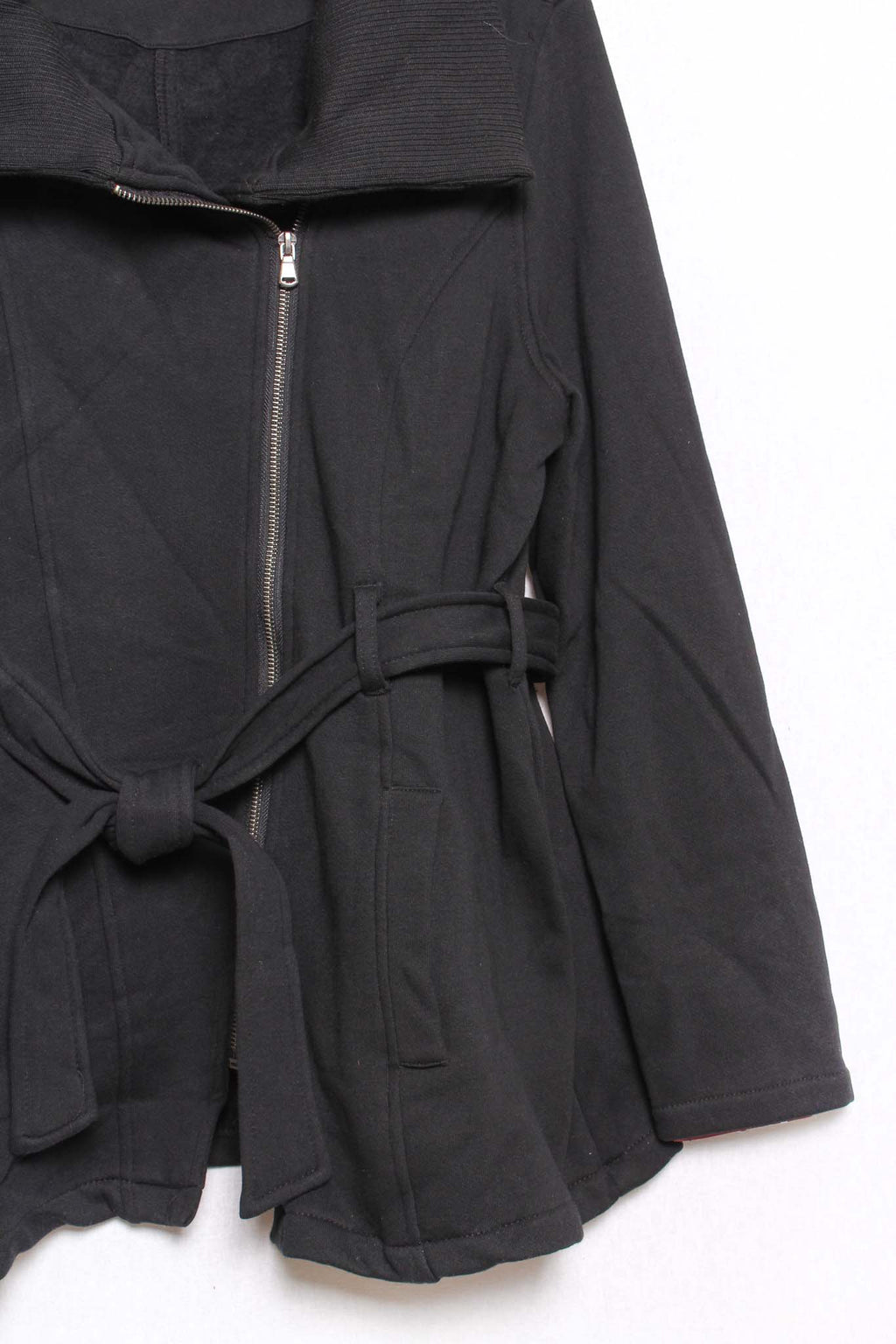 Women's Plus Long Sleeve Zip Up Double Pocket Belted Jacket