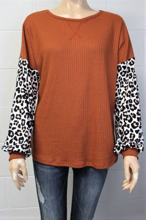 Women's Animal Print Bishop Sleeve Loose Fit Top