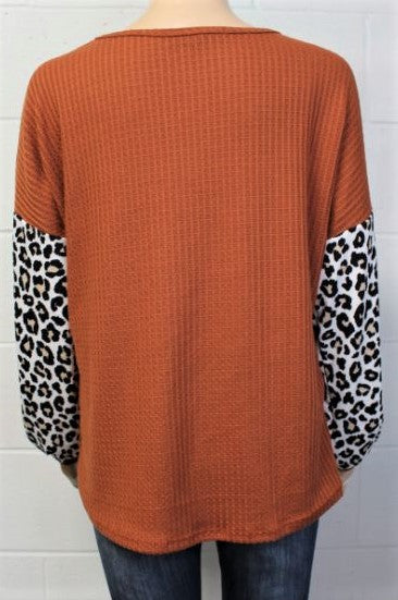 Women's Animal Print Bishop Sleeve Loose Fit Top