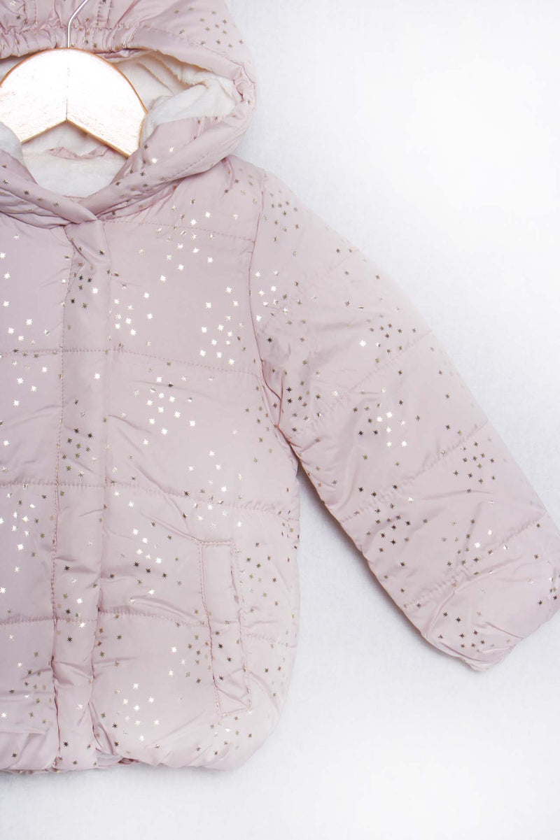 Girl's Long Sleeves Zip Down Star Print Puff Jacket