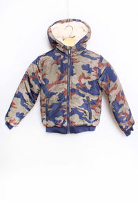 Kid's Long Sleeves Full Zip Faux Fur Camo Jacket
