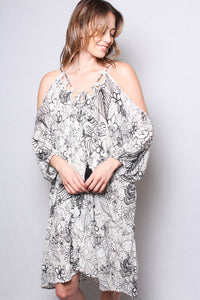 Women's Cold Shoulder Floral Dress with Tassel Detail