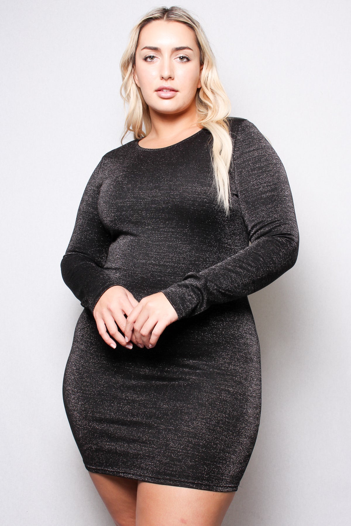 Women's Plus Size Long Sleeves Bodycon Shimmer Dress