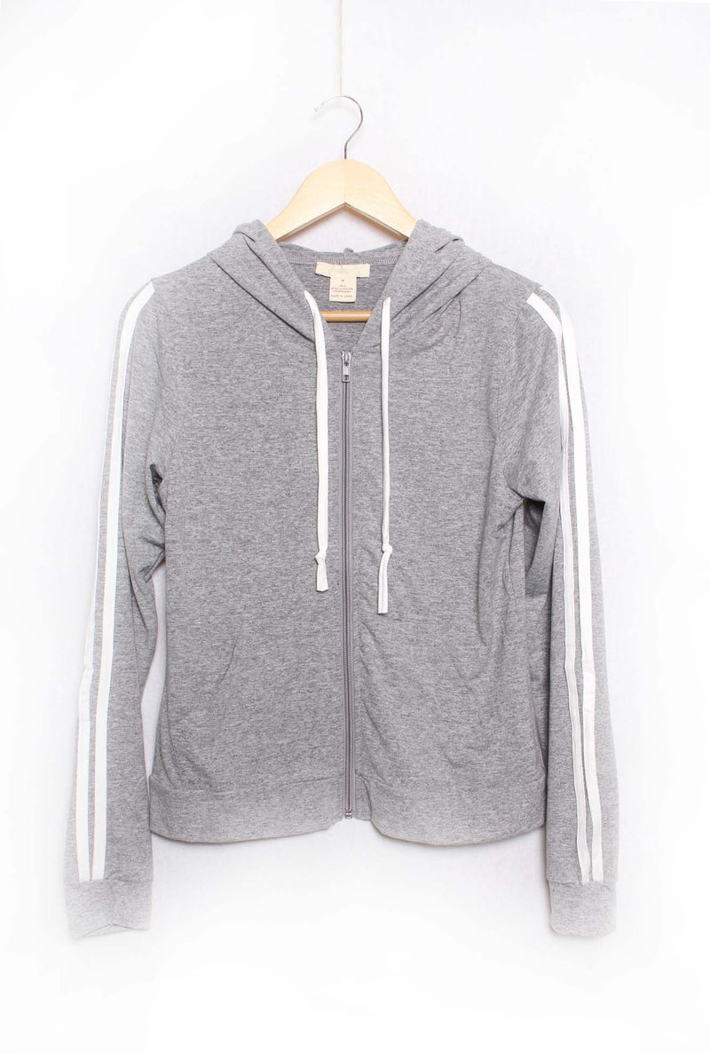 Women's Long Sleeve Drawstring Zip Up Stripe Shoulders Short Hoodie