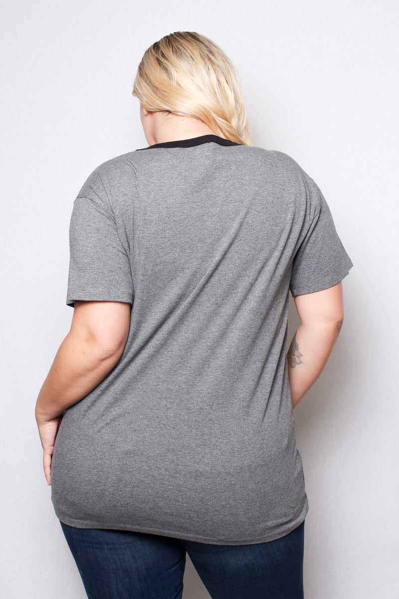 Women's Plus Size Round Neck Short Sleeves Ringer T-Shirt
