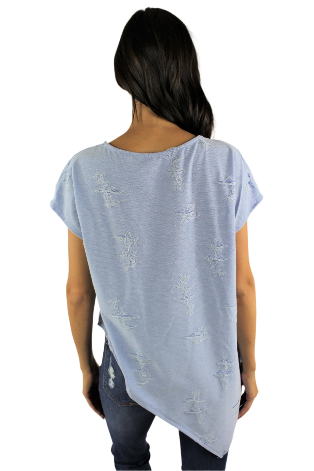 Women's Round Neck Ripped Top with Uneven Hem