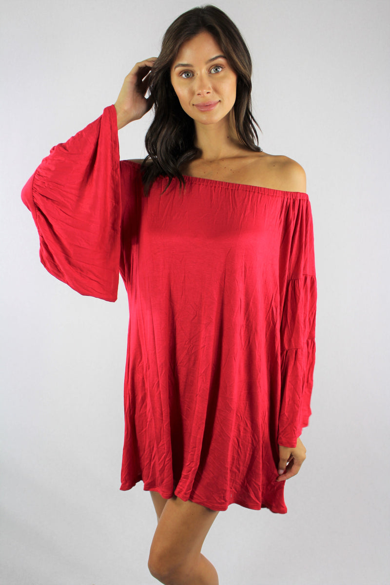 Women's Off Shoulder Dress with Bell Sleeves