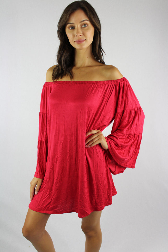 Women's Off Shoulder Dress with Bell Sleeves