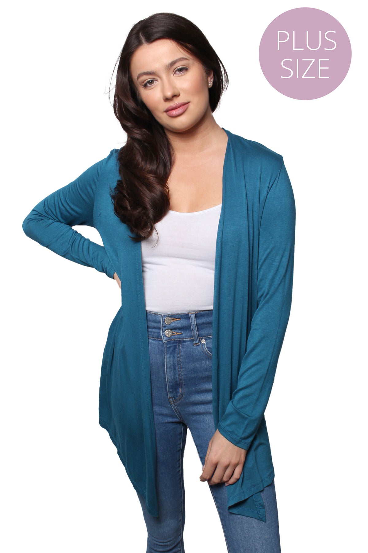 Women’s Plus Long Sleeve Side Pocket Knitted Cardigan