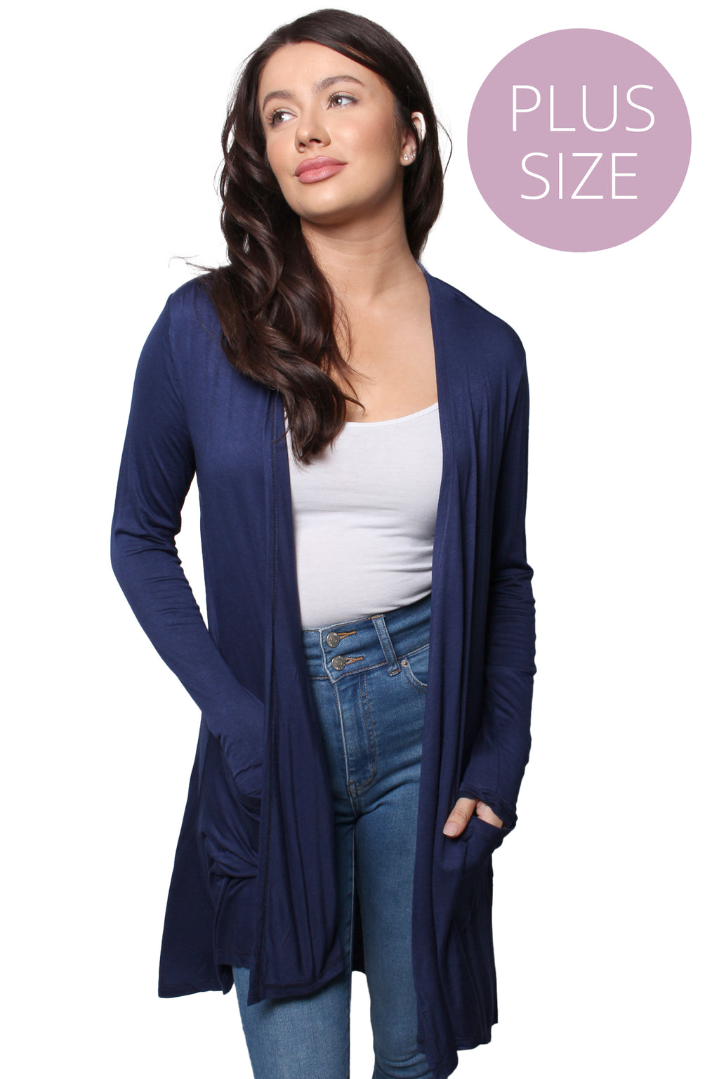 Women’s Plus Long Sleeve Front Pocket Knitted Cardigan