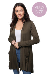 Women’s Plus Long Sleeve Front Pocket Knitted Cardigan