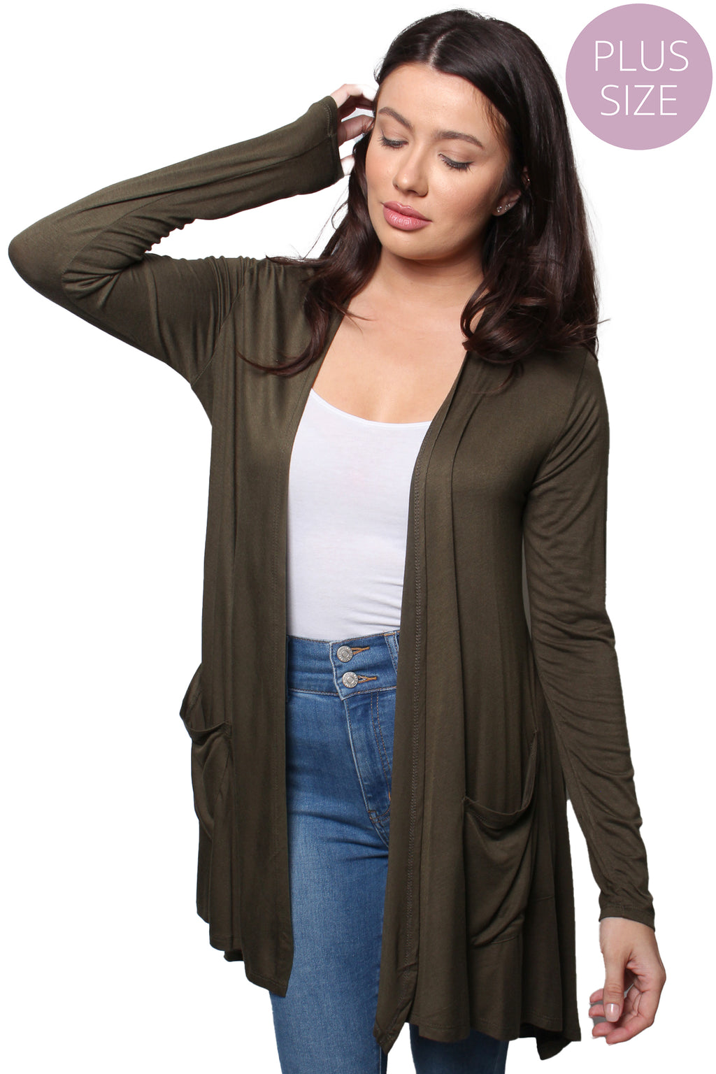 Women’s Plus Long Sleeve Front Pocket Knitted Cardigan