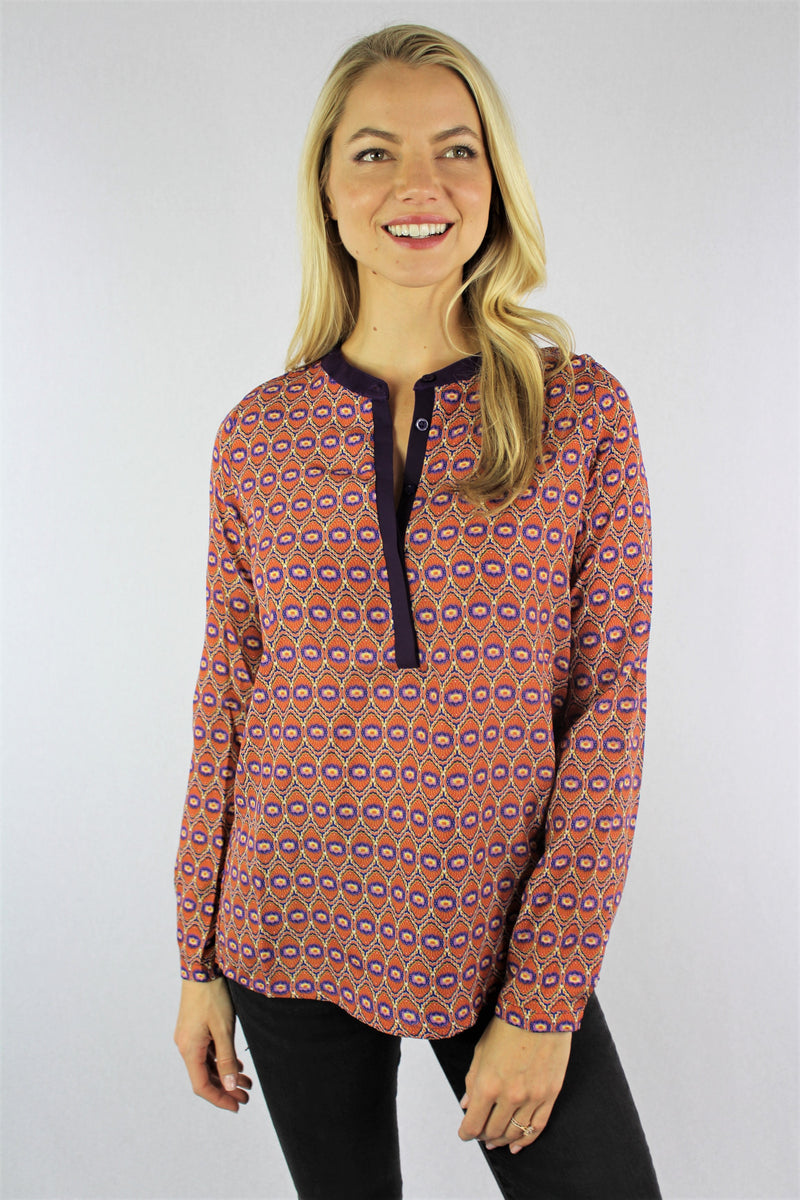 Women's Long Sleeve Printed Top with Front Button