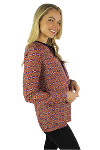 Women's Long Sleeve Printed Top with Front Button
