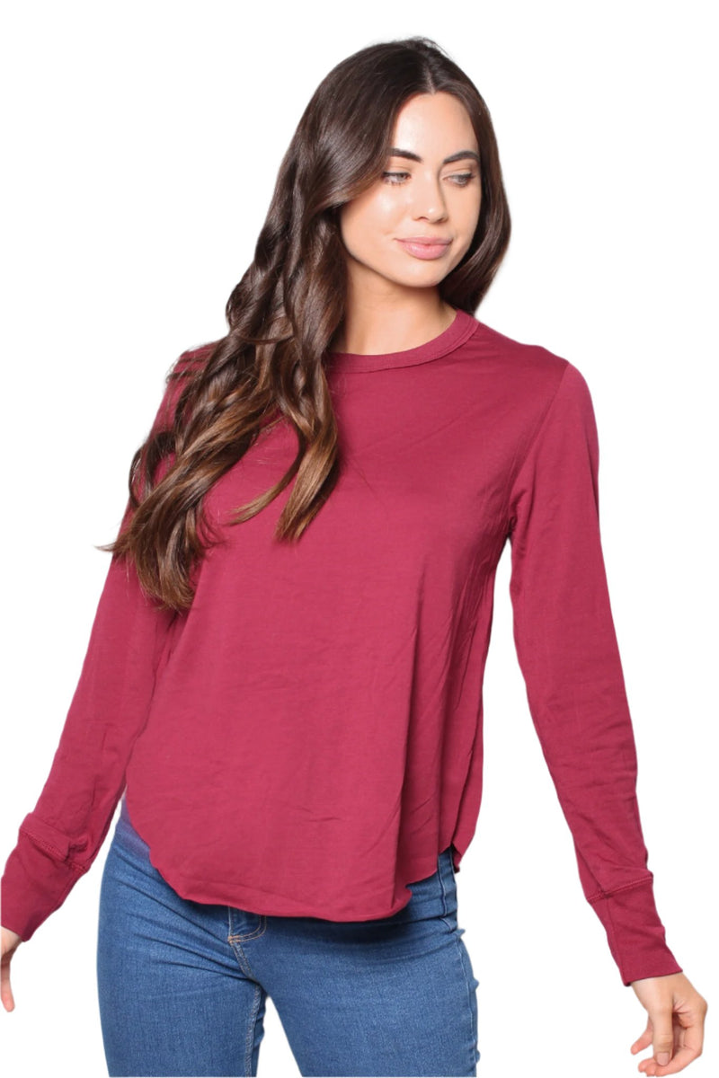 Women's Round Neck Long Sleeves Round Hem T-Shirt