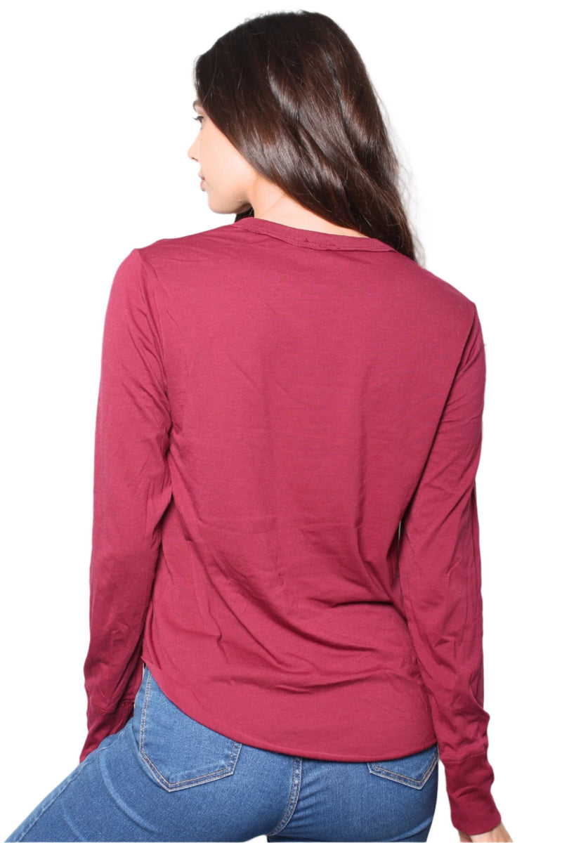 Women's Round Neck Long Sleeves Round Hem T-Shirt