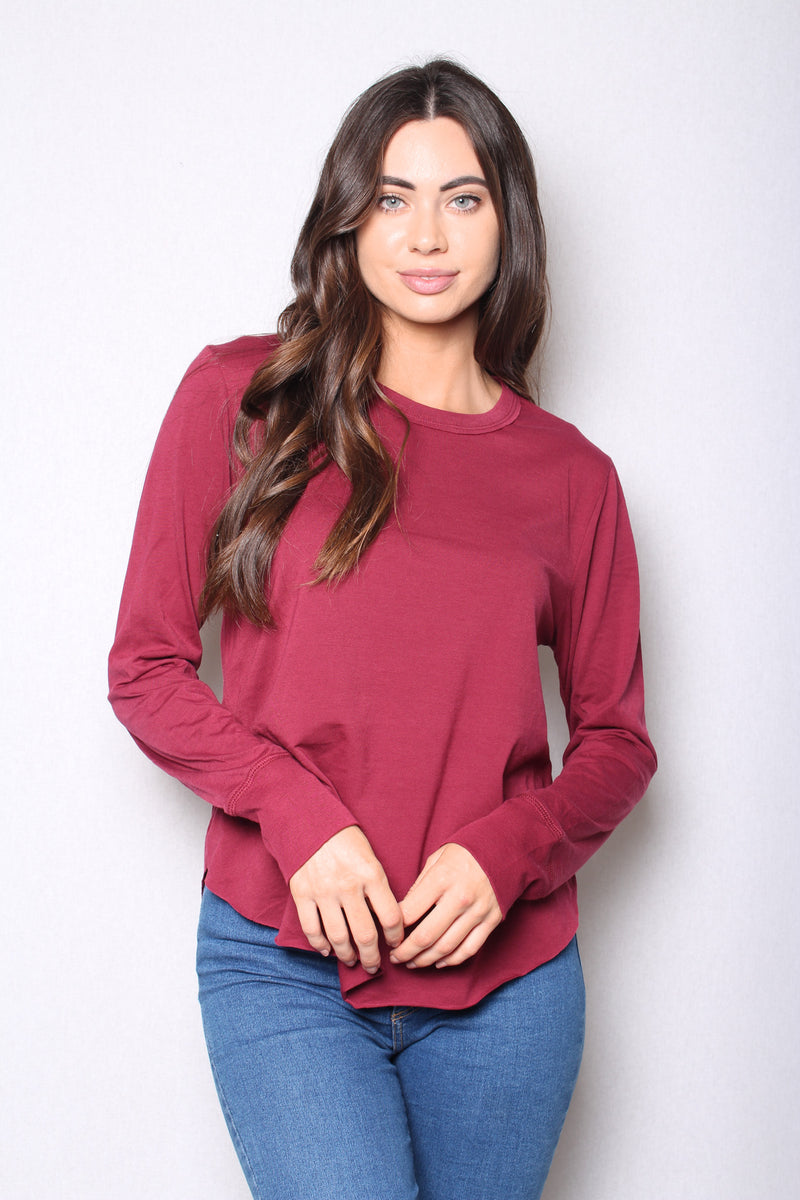 Women's Round Neck Long Sleeves Round Hem T-Shirt