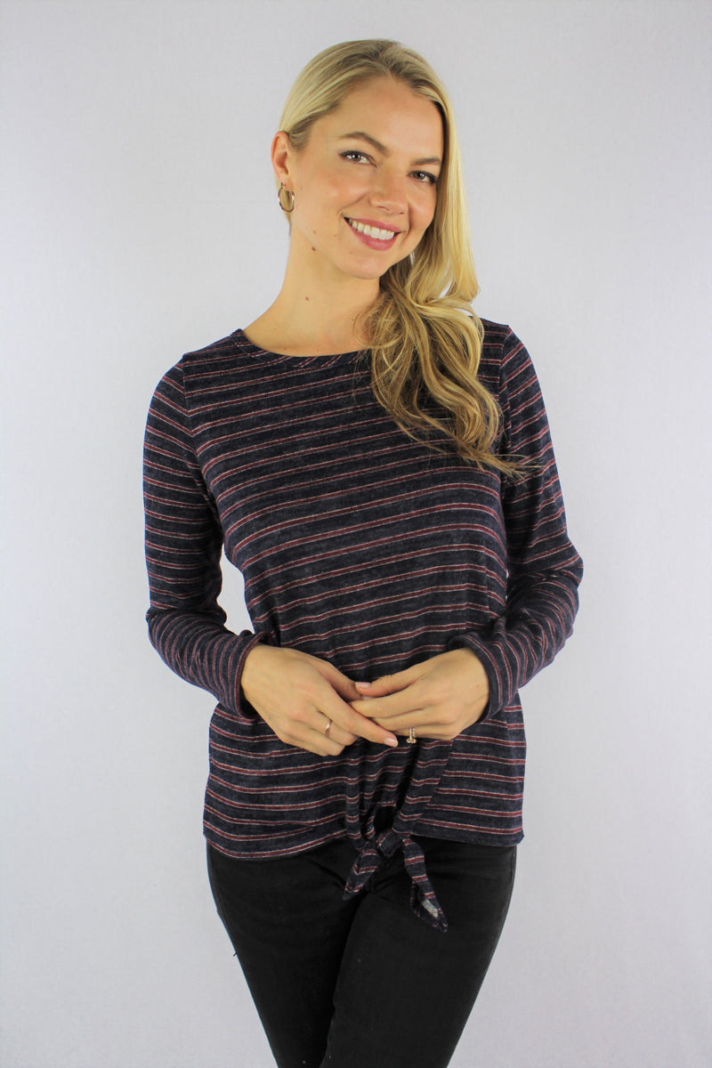 Women's Long Sleeve Top with Front Knot