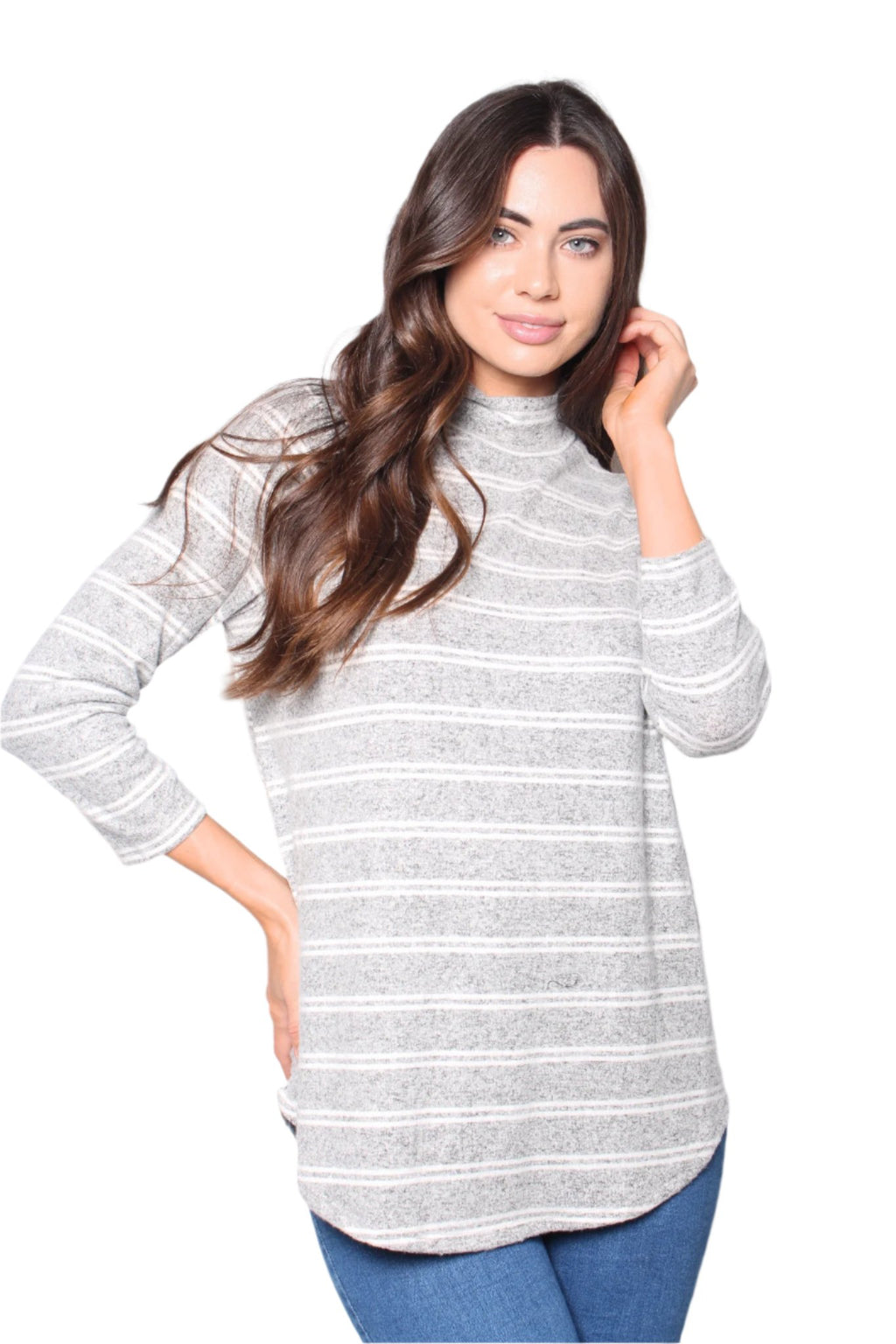 Women's Fuzzy Long Sleeves Stripe Pullover Sweater