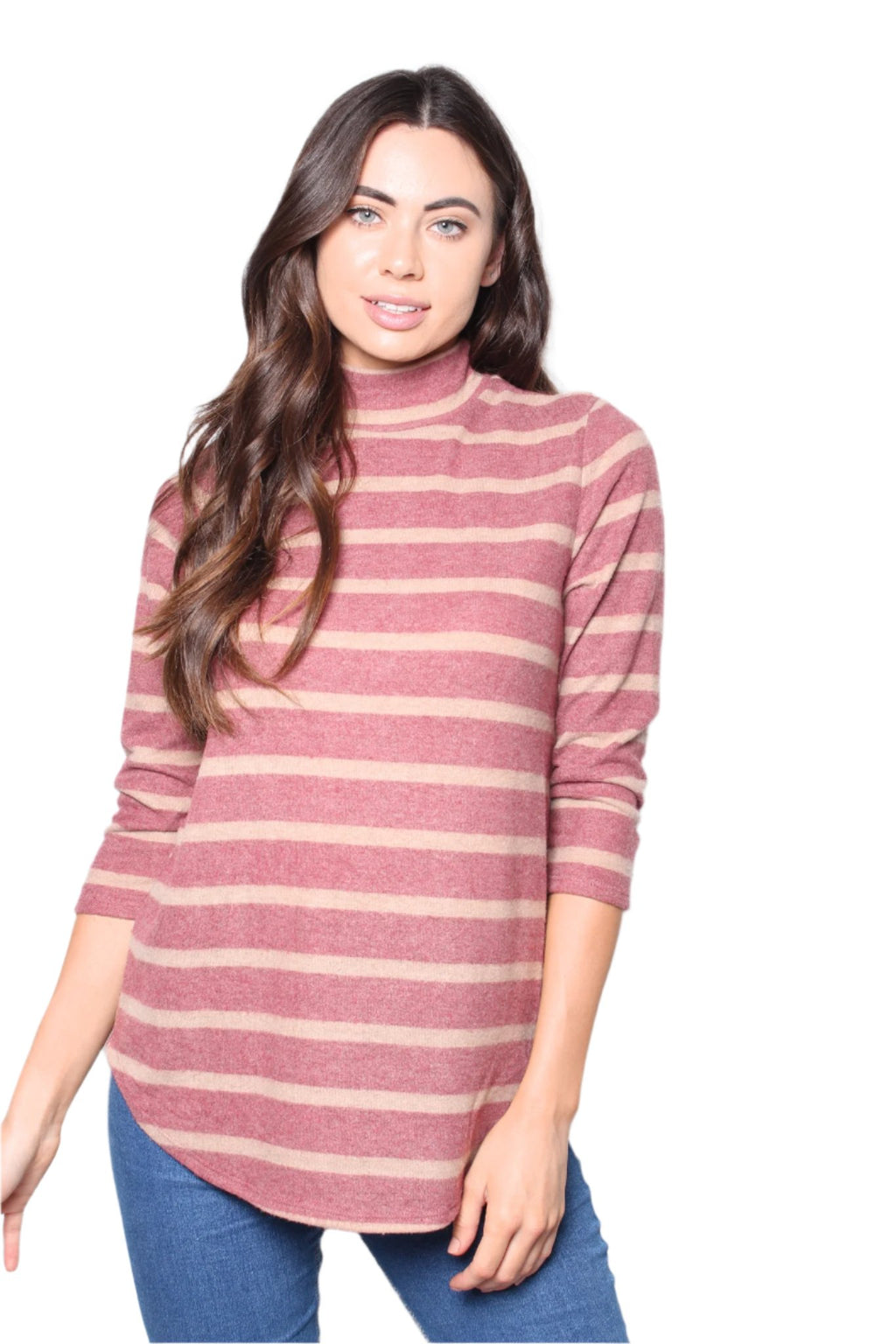 Women's Fuzzy Long Sleeves Stripe Pullover Sweater