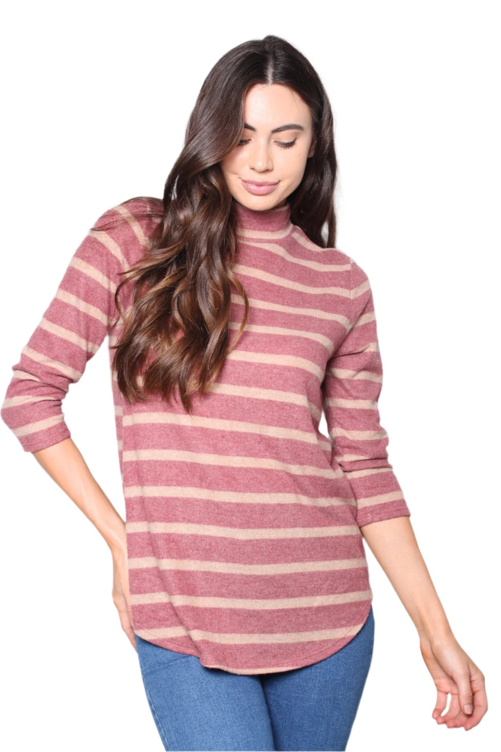 Women's Fuzzy Long Sleeves Stripe Pullover Sweater