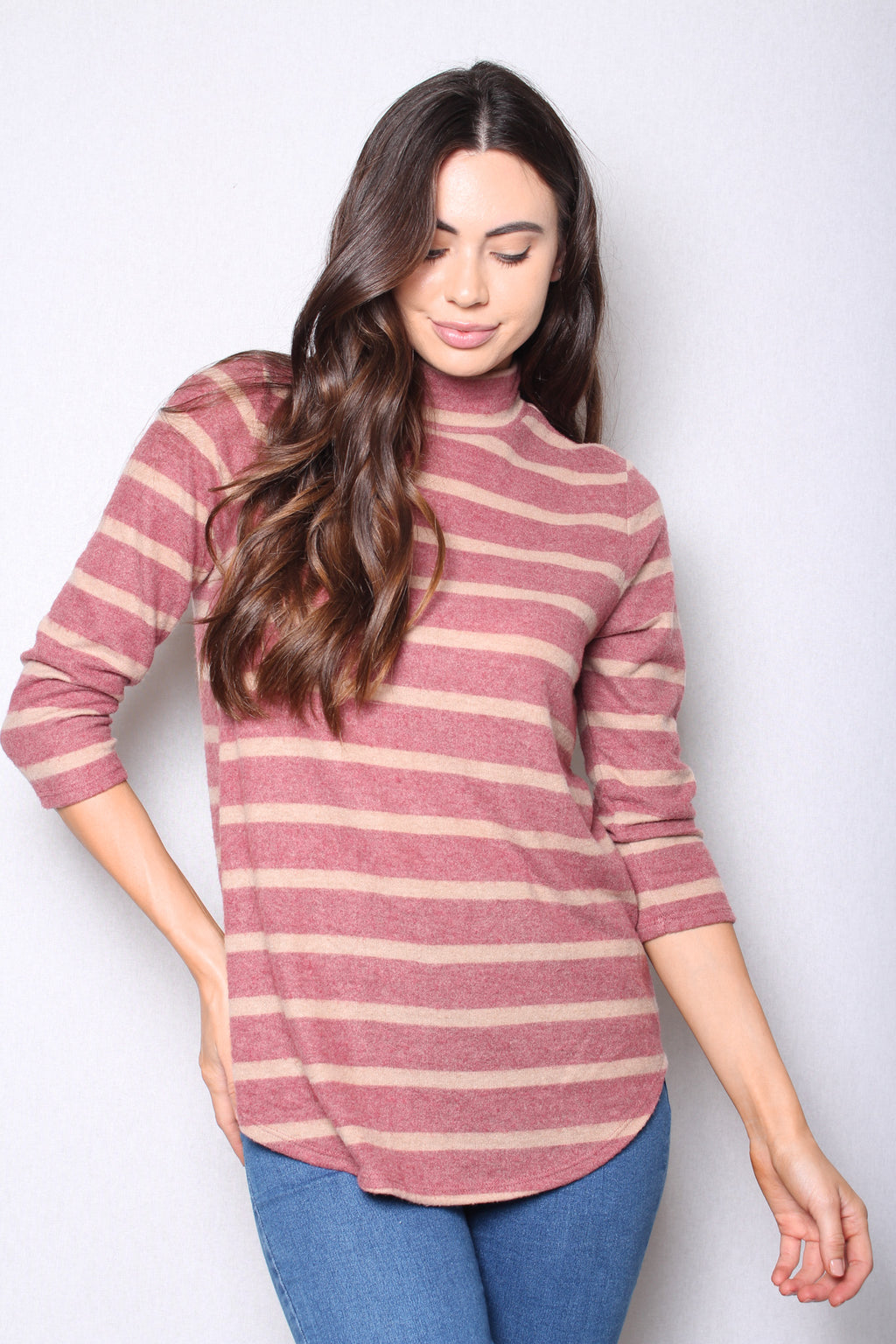 Women's Fuzzy Long Sleeves Stripe Pullover Sweater