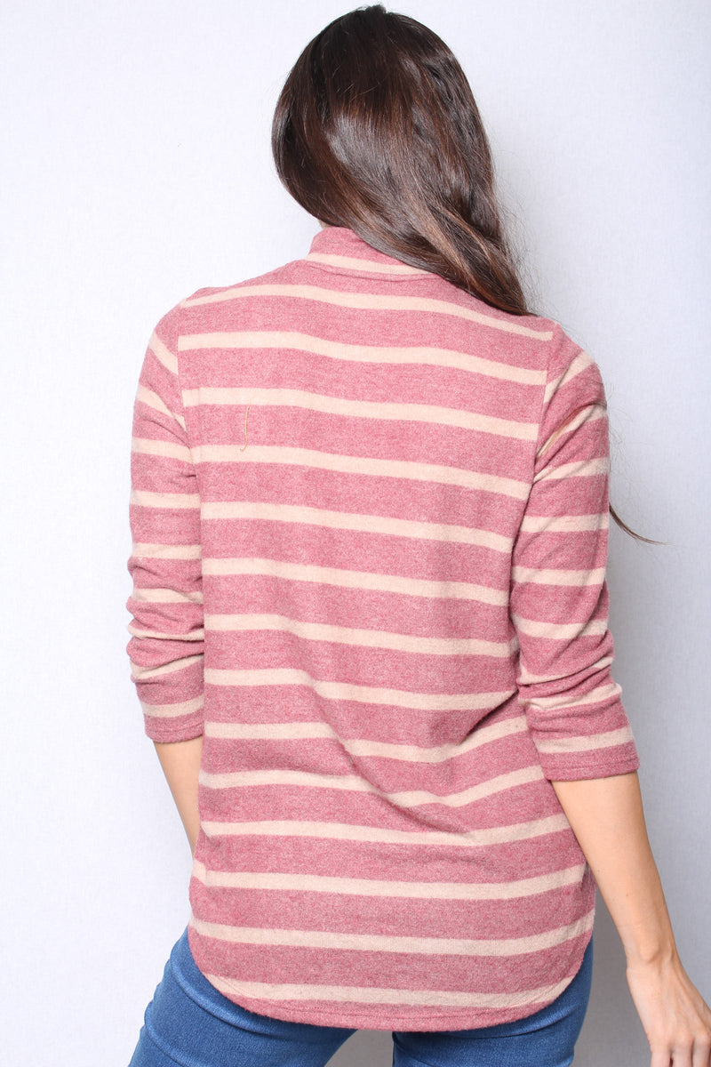 Women's Fuzzy Long Sleeves Stripe Pullover Sweater