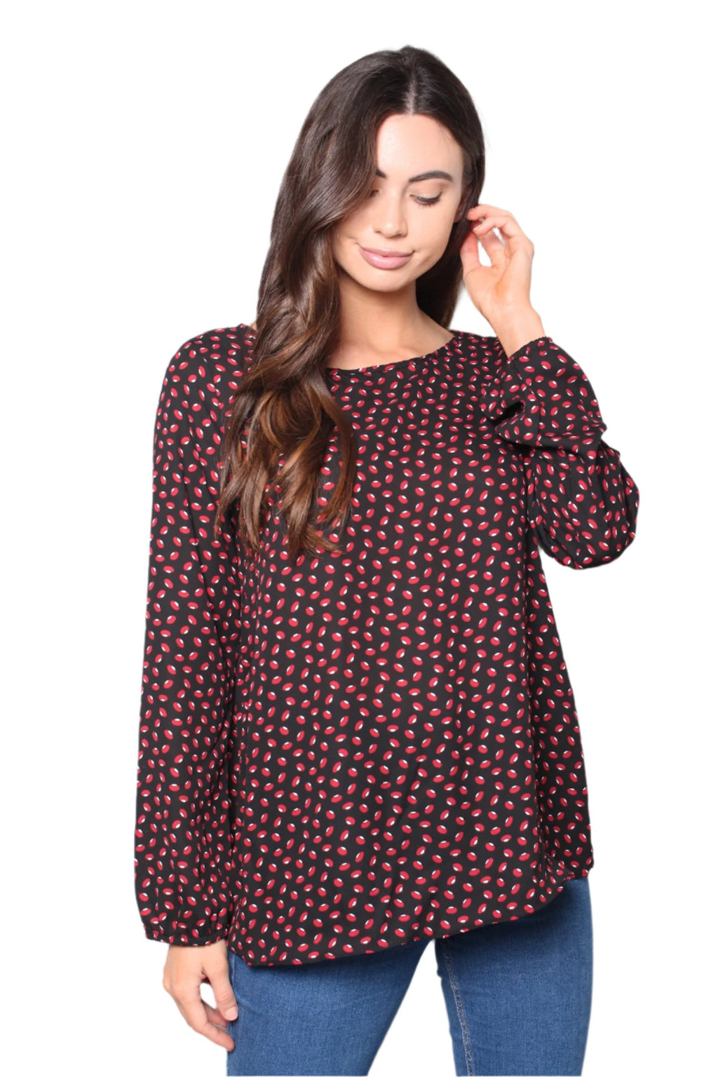 Women's Printed Long Sleeves Criss Cross Back Top