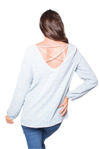 Women's Printed Long Sleeves Criss Cross Back Top
