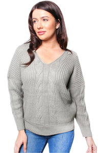 Women's Double V Neck Long Sleeve Cable Knit Sweater