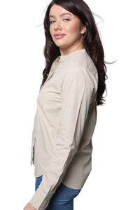 Women's Long Sleeve Button Down Solid Top
