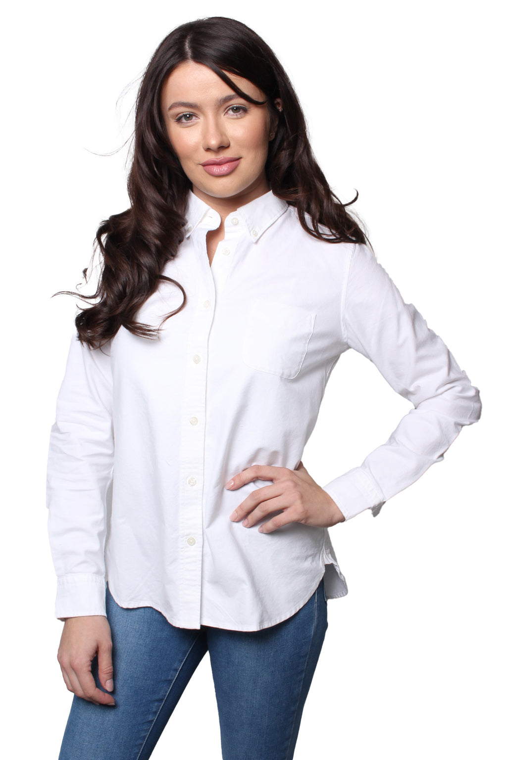 Women's Long Sleeve Button Down Solid Top
